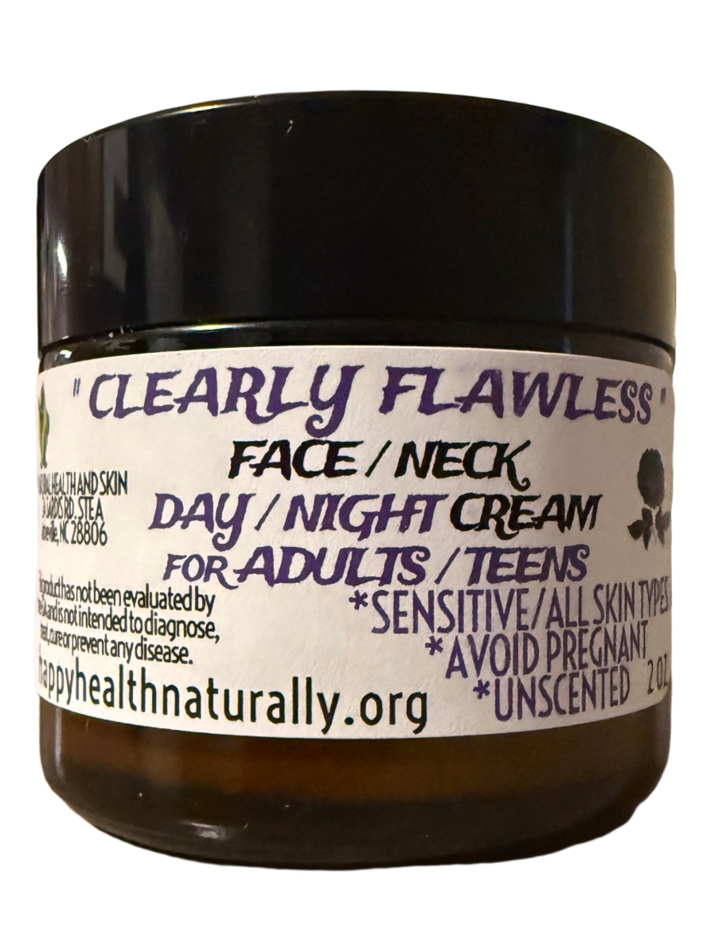 " CLEARLY FLAWLESS " FOR ADULTS / TEENS DAY / NIGHT -FACE/BODY CREAM 2 OZ.